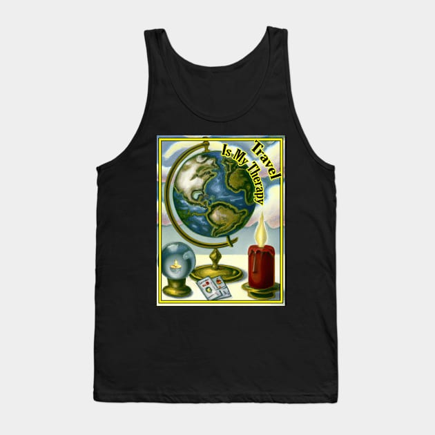 'Travel is My Therapy' Earth Globe Tarot Graphic - Retro Illustration Design Tank Top by Eremita Vagus